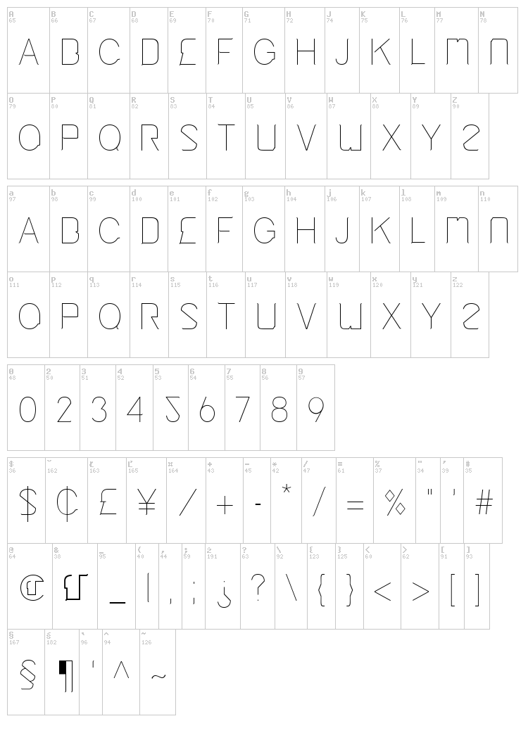 Cinga font map